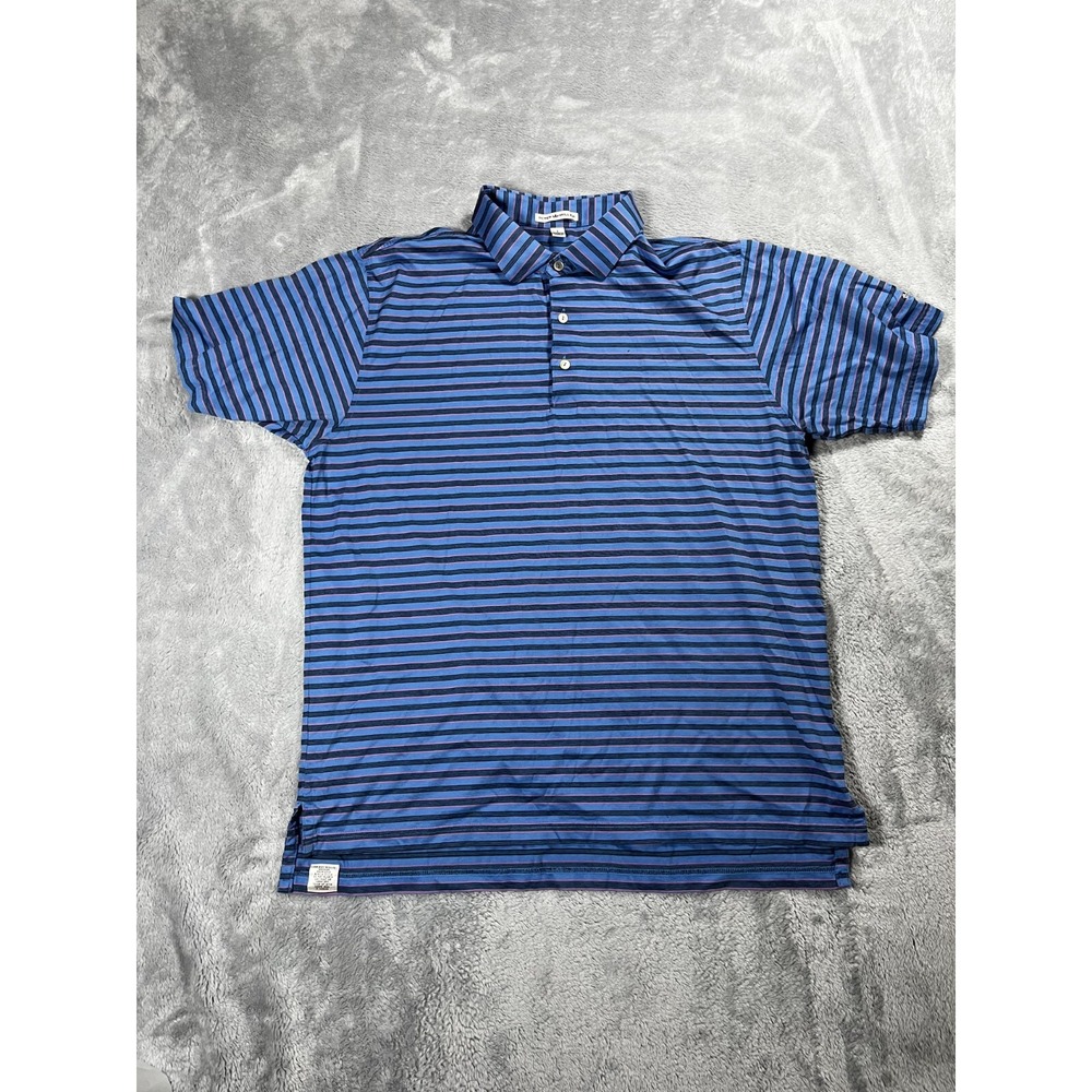 Peter Millar Shirt Mens L Blue Stripe Cotton Polo Golf Short Sleeve Oregon Dunes